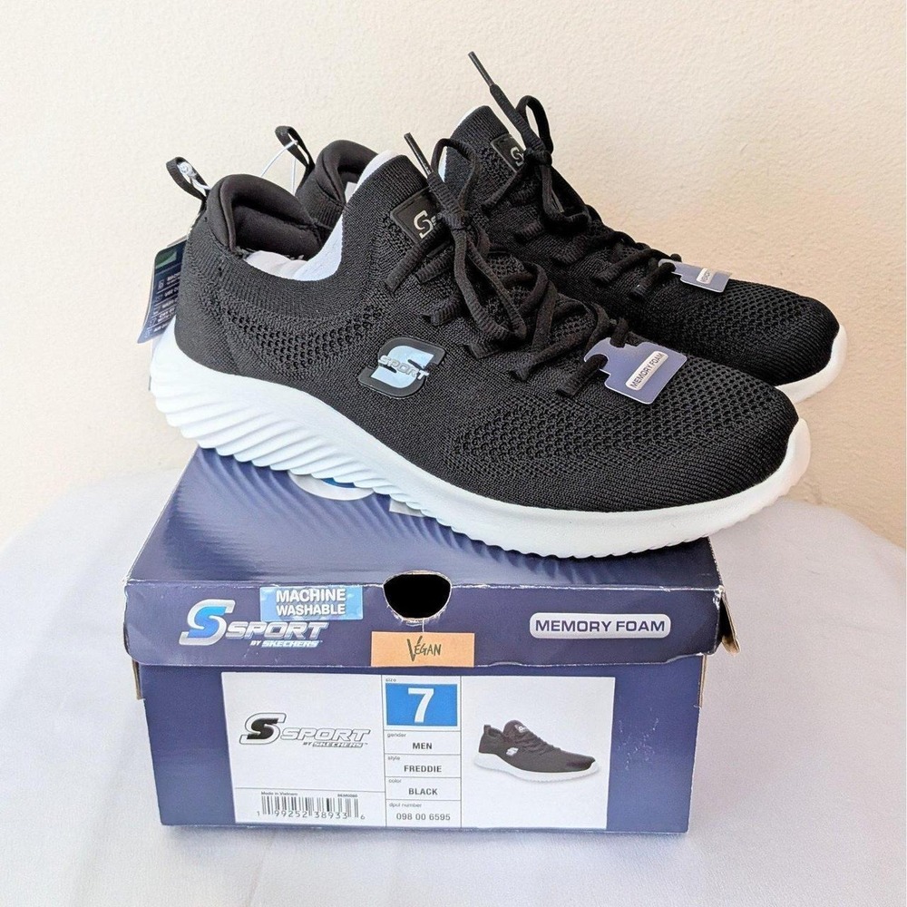 New Skechers S Sport Men's Freddie Slip On Memory Foam Sneakers Shoes Black 7